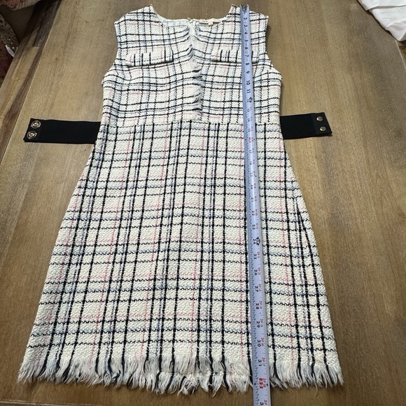 Maje Plaid Tweed Mini Dress Size Cotton Fringe Hem Size 36, US Small‎ - Picture 5 of 12